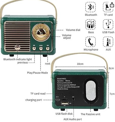 Retro Bluetooth Speaker with FM Radio - Vintage Style, Portable & Wireless