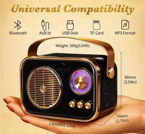 Retro Bluetooth Speaker with FM Radio - Vintage Style, Portable & Wireless