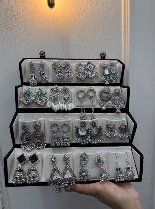 16 Silver Oxidized Jhumka Set With Premium Box