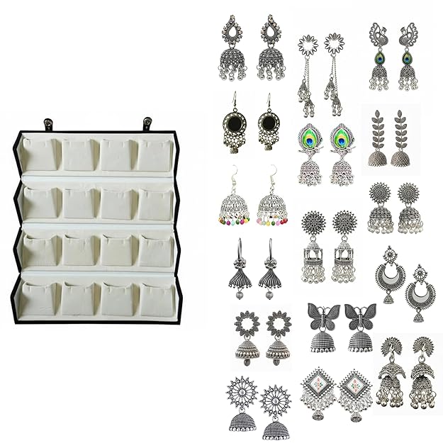 16 Silver Oxidized Jhumka Set With Premium Box